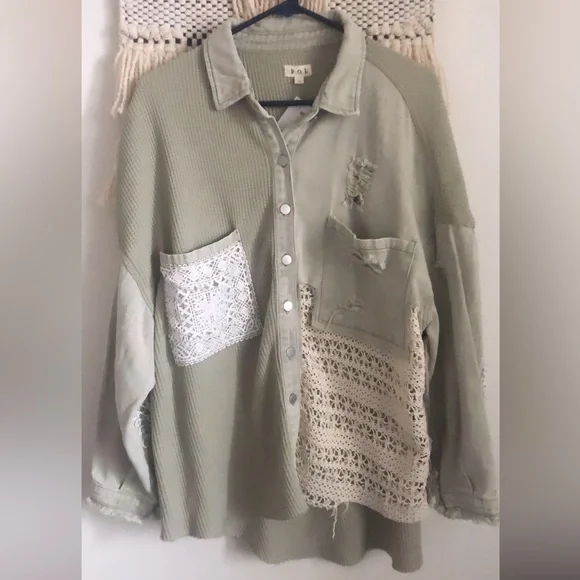 POL Jackets Coats Nwt Pol Crochet Lace Button Down Jacket